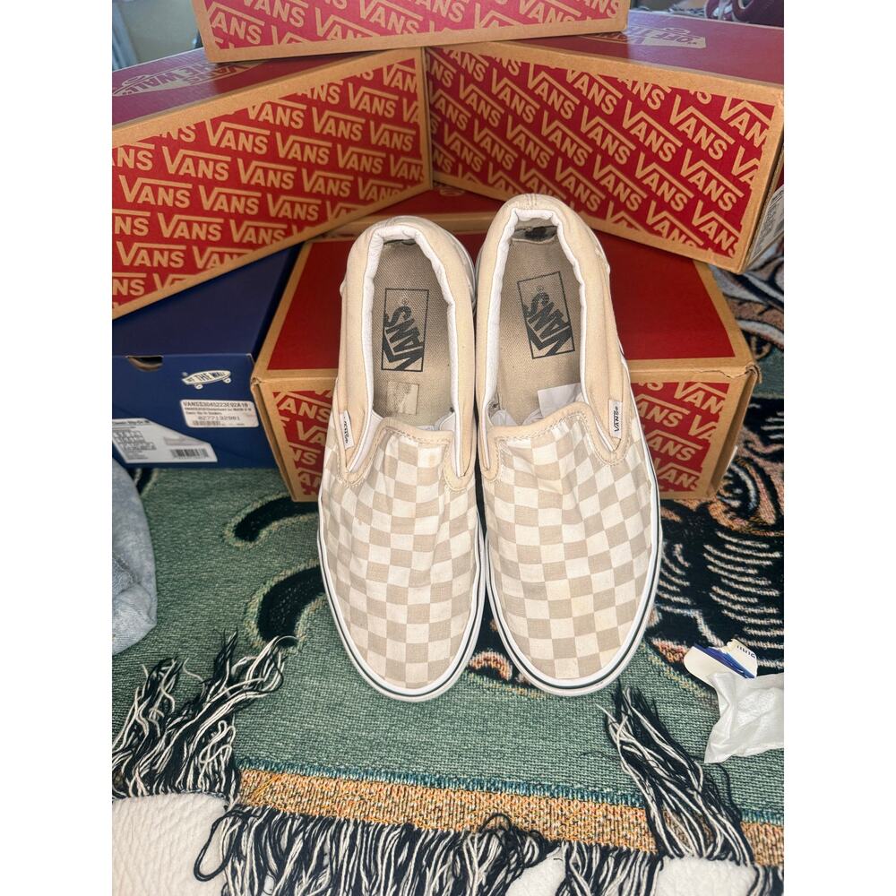 Vans Beige Slip On Checkerboard Men 8.5/Women 10 - Picture 3 of 6